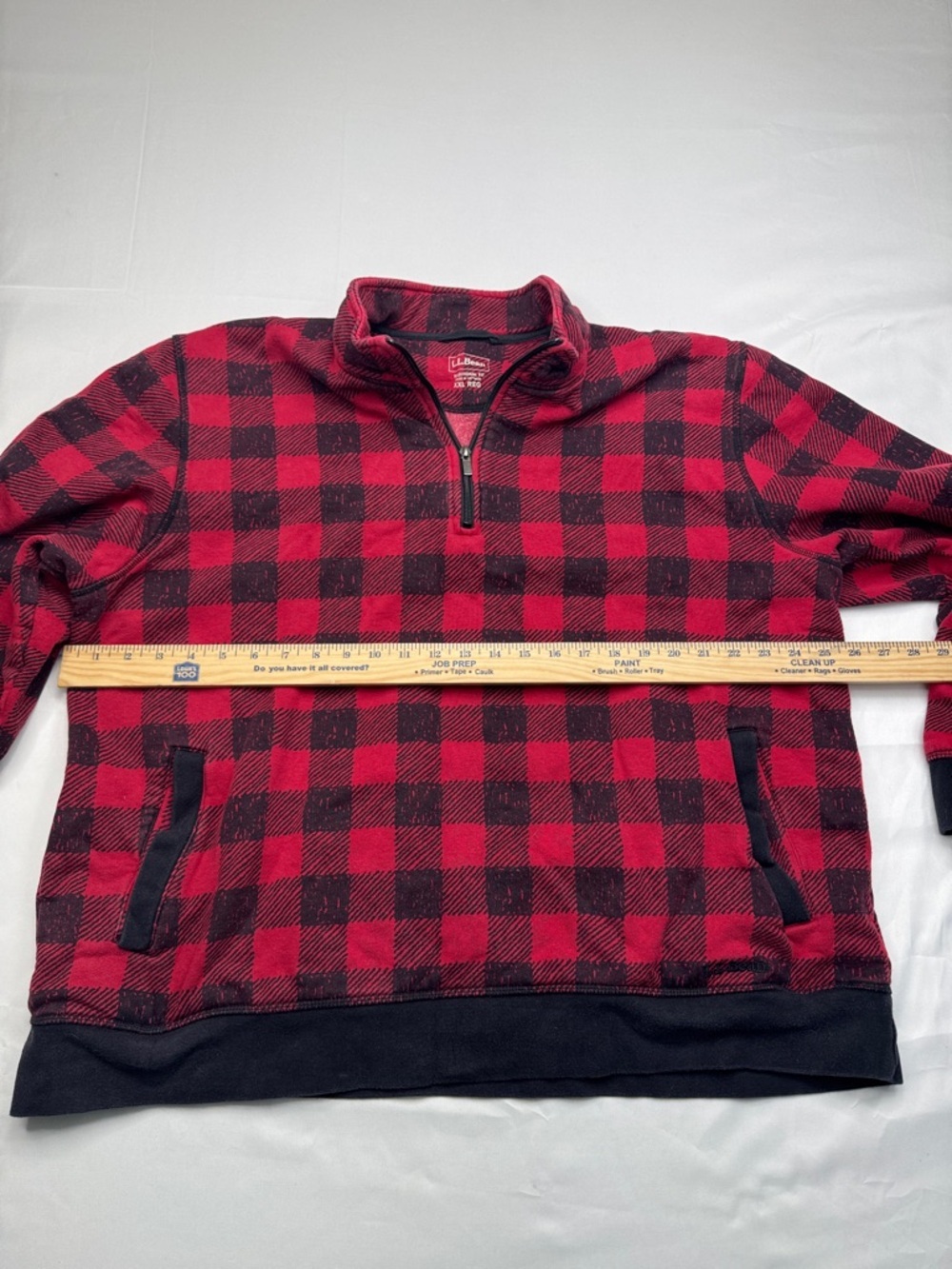L.L. Bean Red and Black Buffalo Plaid Quarter-Zip Fleece pullover sweatshirt XXL - Picture 3 of 7